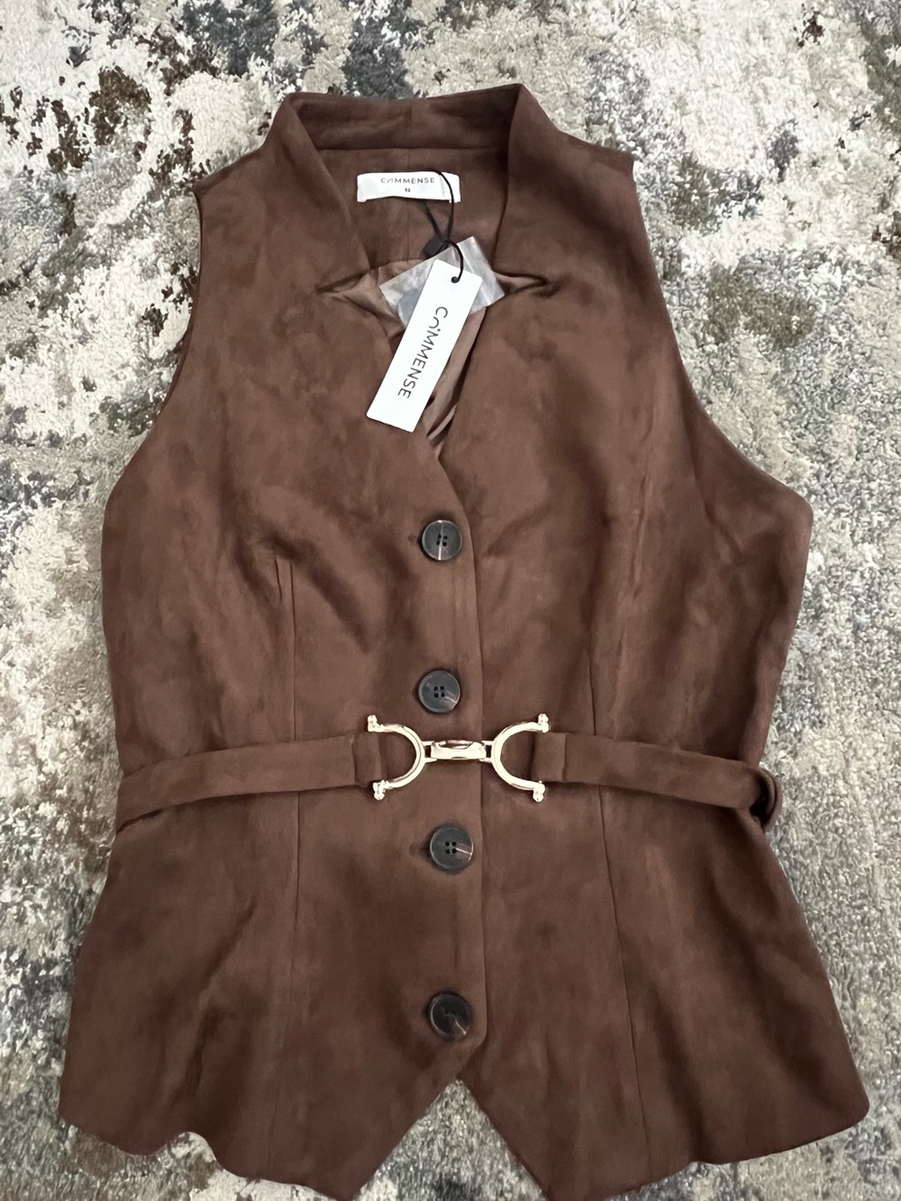 Commense Chocolate Brown Suede-Style Women's Blazer